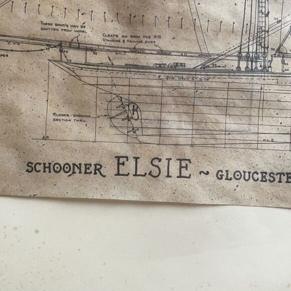 Vintage Antique Framed Blueprint Schooner Elsie Out of Gloucester, Mass. 1910 - Picture 3 of 16